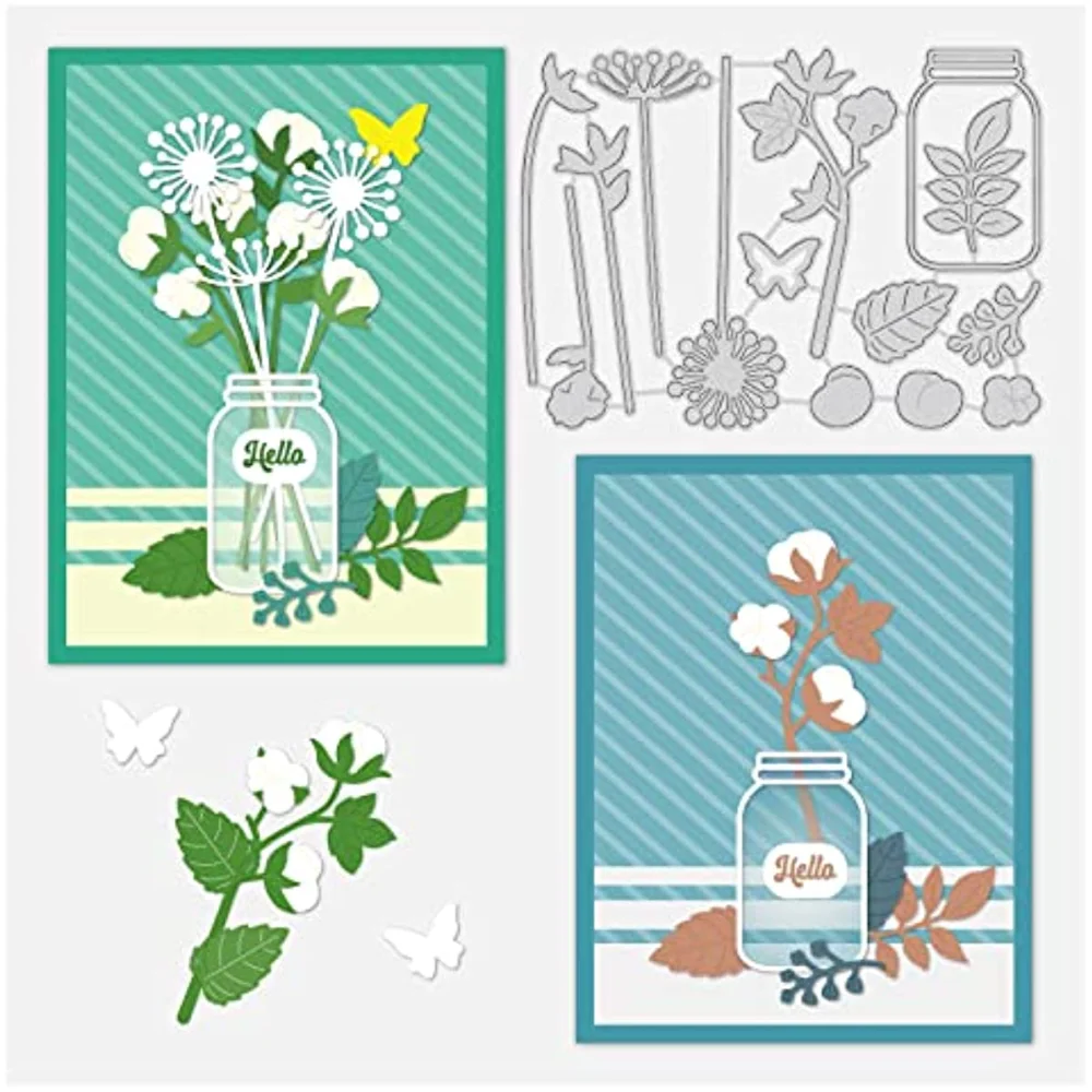 

Cotton Flower Metal Embossing Stencil Bottle Butterfly Flowers Cutting Dies Stencils for Scrapbooking DIY Card Making Craft