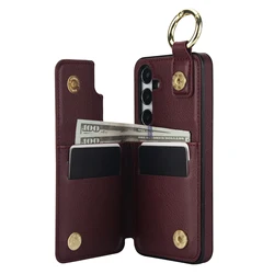 Elegant Leather Phone Case with Finger Ring, Zipper Wallet, and Card Holder - Galaxy A25 (Wine Red)