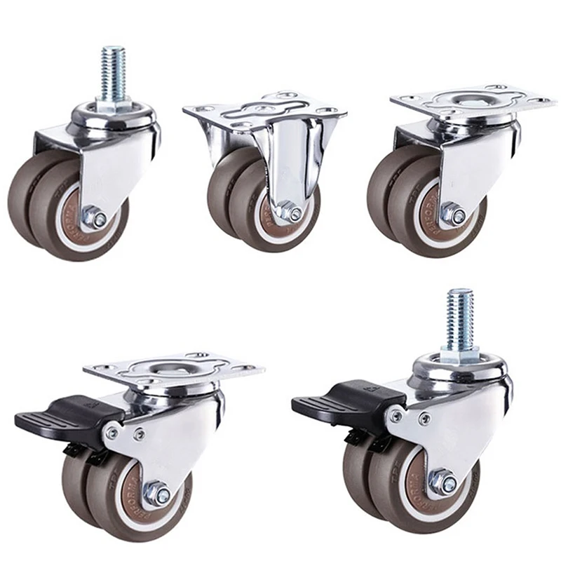 

1.5/2 Inch Double Wheels Furniture Casters Wheels Swivel Castor With Brake Trolley Rubber M10 M12 Screw Wheel Directional wheel