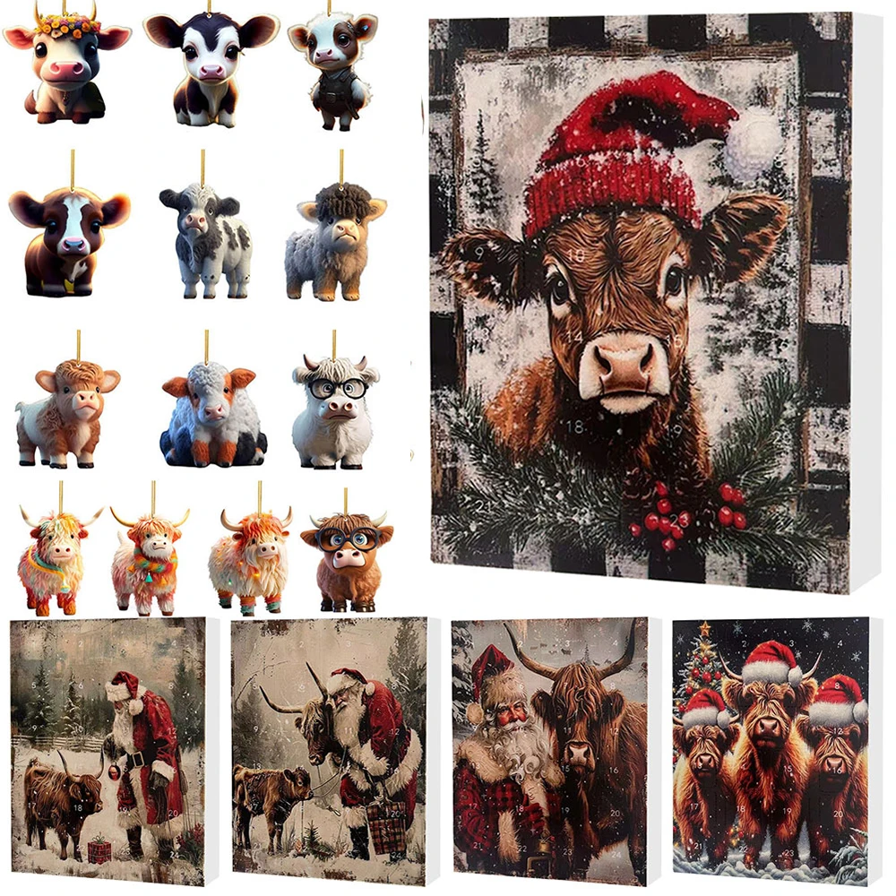 Acrylic Cartoon Highland Cow Ornaments for Christmas Tree Decorations
