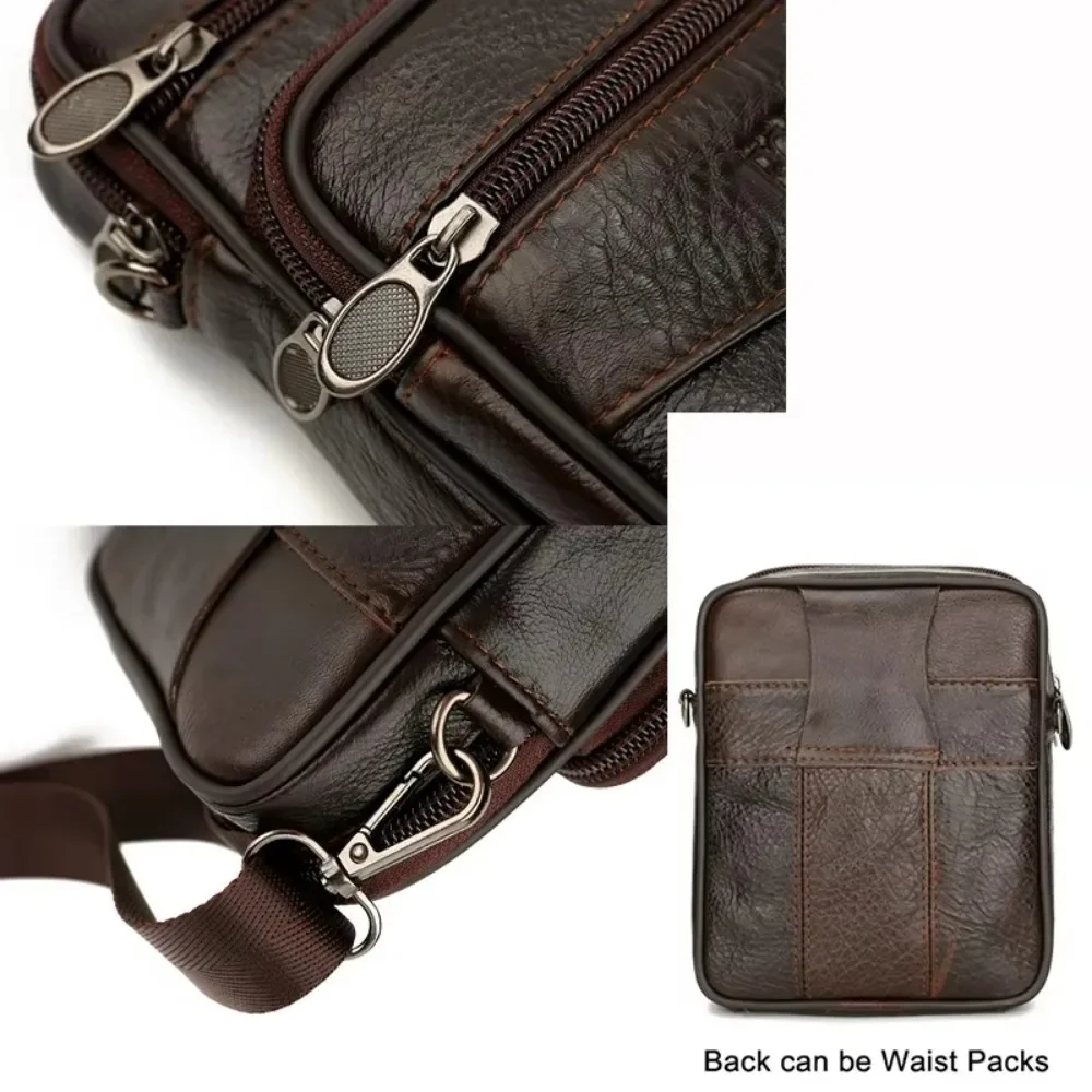 Men's Vintage Genuine Leather Shoulder Bag - High Capacity Crossbody Messenger Bag with Belt, Retro Brown Belt Pack