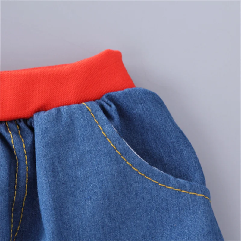 2PCS Baby Summer Fashion All over Print Letter M Pattern Short Sleeve Denim Shorts Set_voghion.com