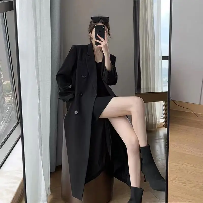 High Quality Trench Coat Women Mid Length 2023  Autumn New Style Temperament Double Breasted Suit Collar Long Coat Abrigo Mujer