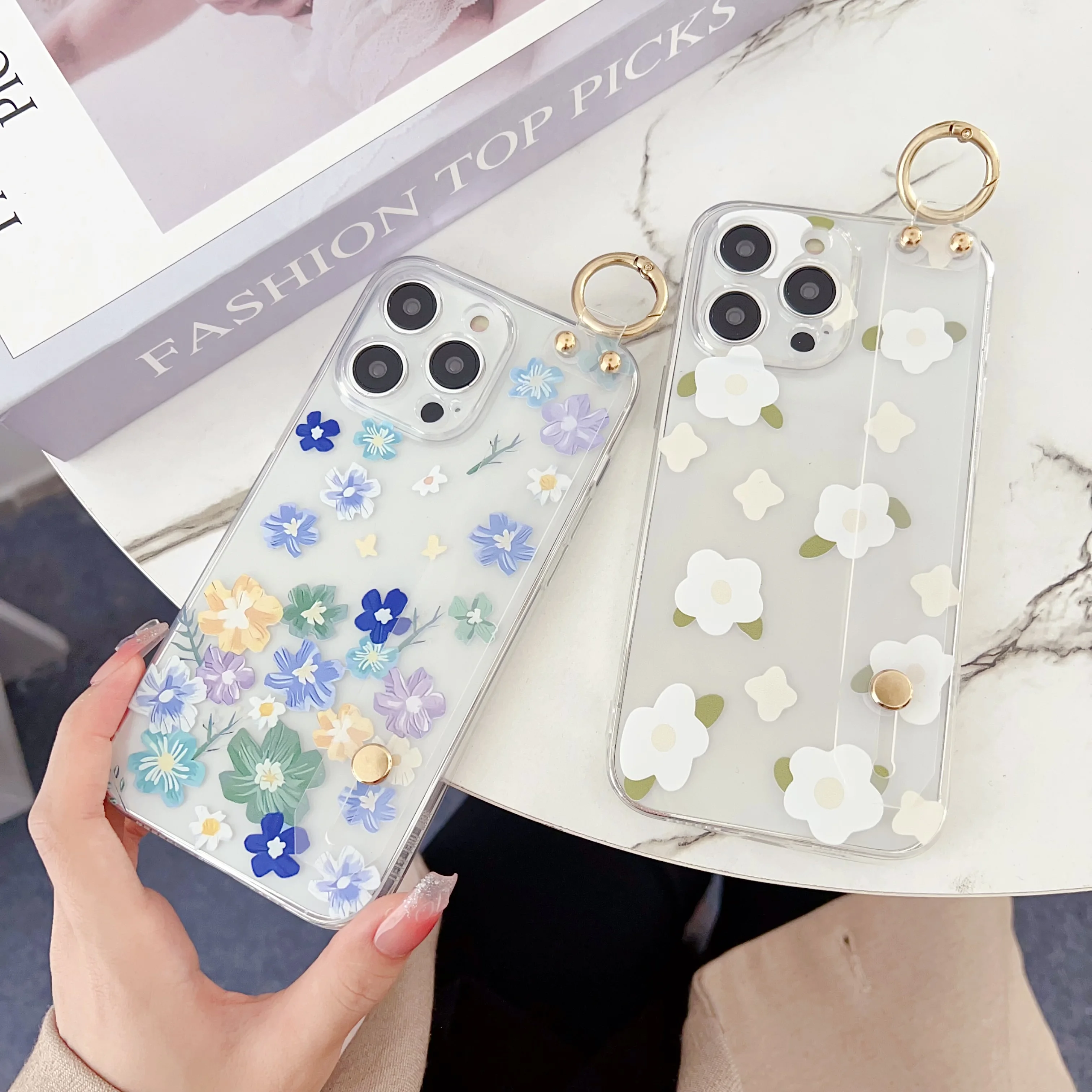 Elegant Floral Case with Wrist Strap