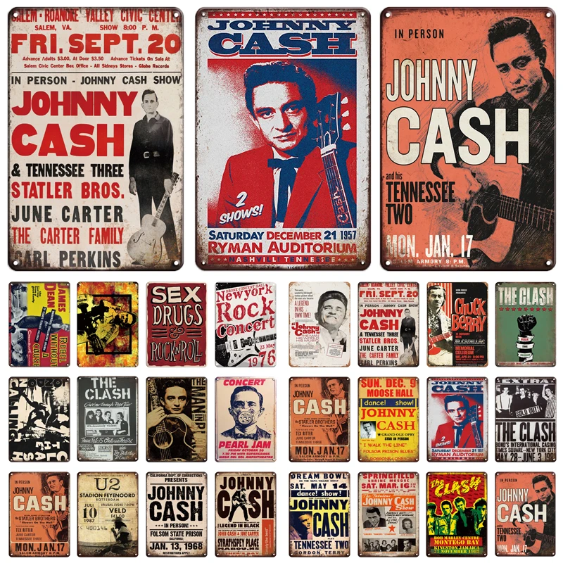 

Retro Metal Vintage Poster Famous Music Singer Band JOHNNY CASH Metal Tin Sign Metal Plate For Bar Club Pub Cinema Wall Decor