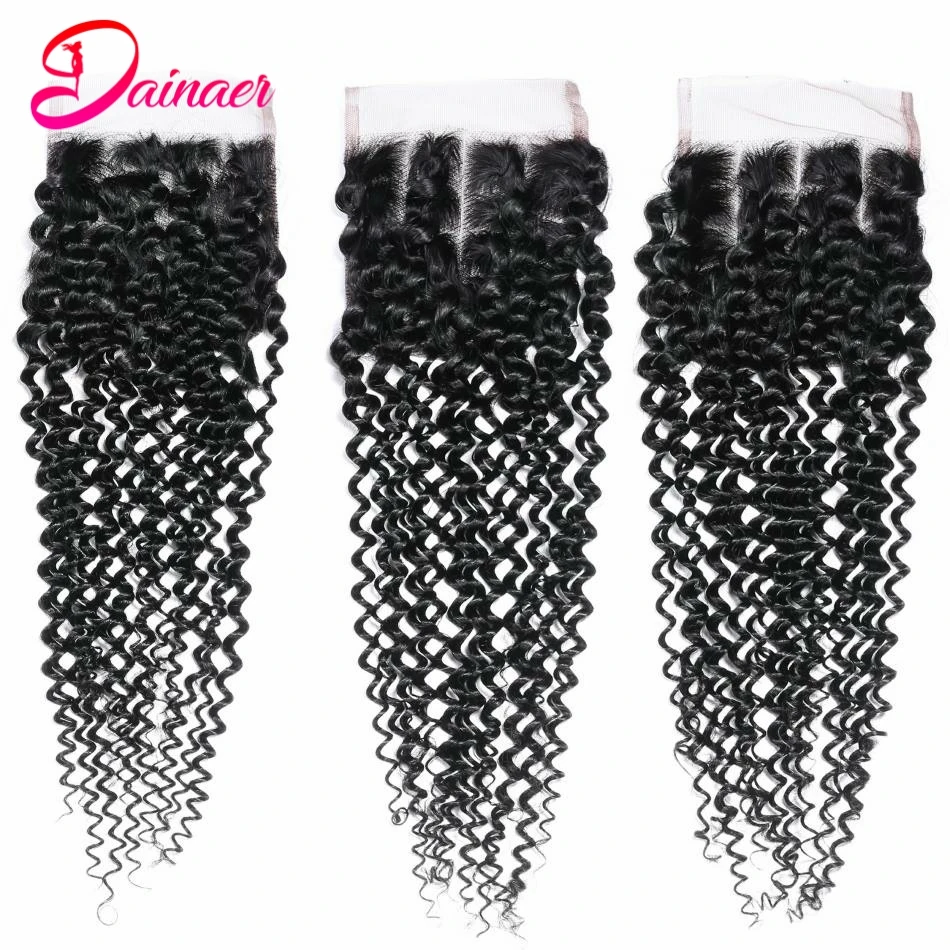 Mongolian Afro Kinky Curly 4x4 Lace Closure Only 100% Human Hair 13x4 Lace Frontal Remy Hair Closure For Women Natural Color