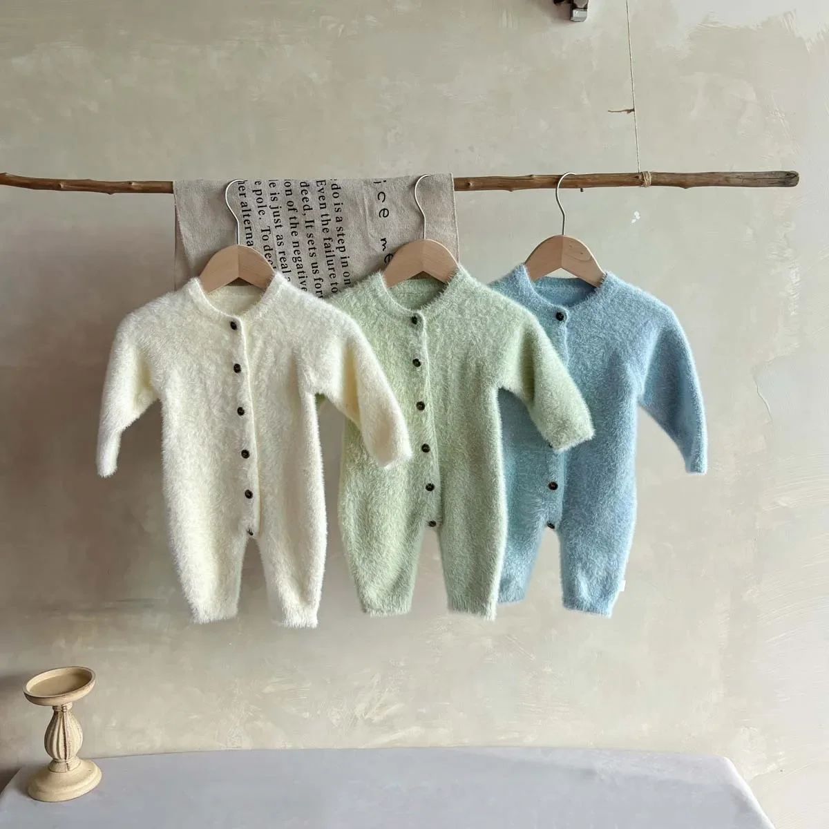 Autumn Winter Plush Knitted Baby Romper Long Sleeve Sweater Warm Outdoor Crawling Suit Boy Girl Newborn All-In-One Outfit