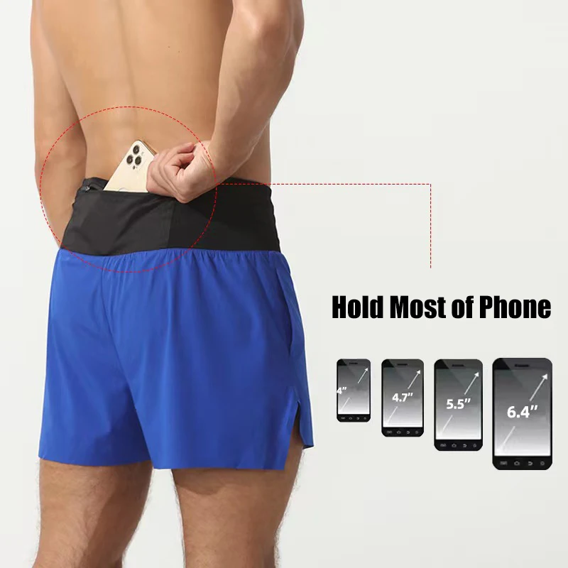 Running Shorts Men 2 In 1 Quick Dry Workout Training Fitness Jogging Multi-Pocket Gym Sports Shorts with Waist Pouch(No Liner) 3