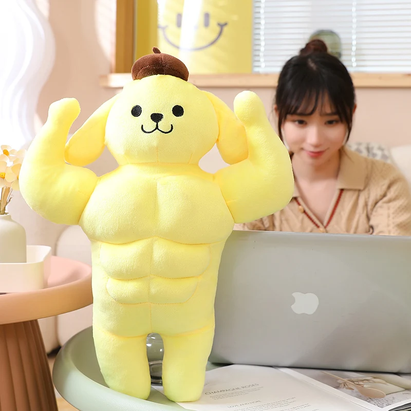 Sanrio Plush Funny Muscle Man Melody Kuromi Cinnamoroll Pom Pom Purin Stuffed Doll Kawaii Room