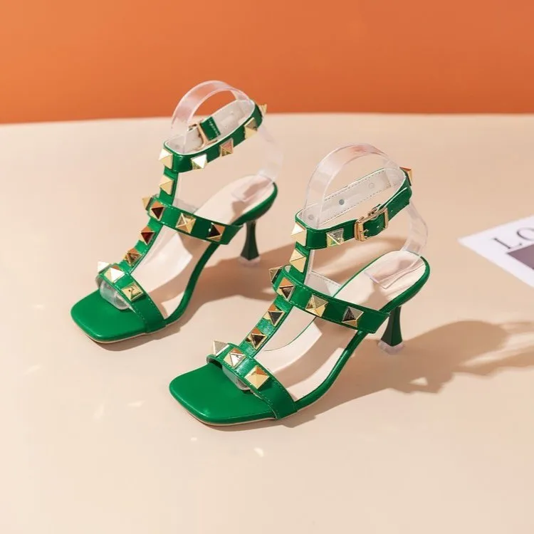 Damen High Heel Sandalen - Spitze Zehen, Quadratische Fersen, Elegante Hochzeitsschuhe In Weite H