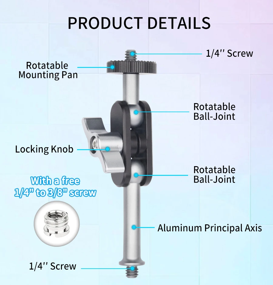 ME-1 Universal Magic Arm with Dual Ball Head with 1/4" Screw for tripod,Stand fo
