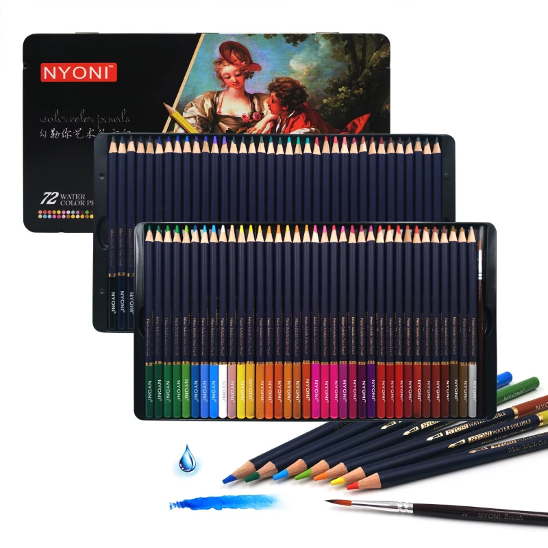 

12/24/36 Color Pencil Set Water Soluble Portable Iron Box Art Student Professional Graffiti Handdrawn Durable Brush Sketch Pen
