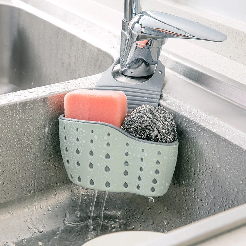 Kitchen Drain Basket Soap Sponge Drain Rack Sink Shelf Dish Drainer Portable Hanging