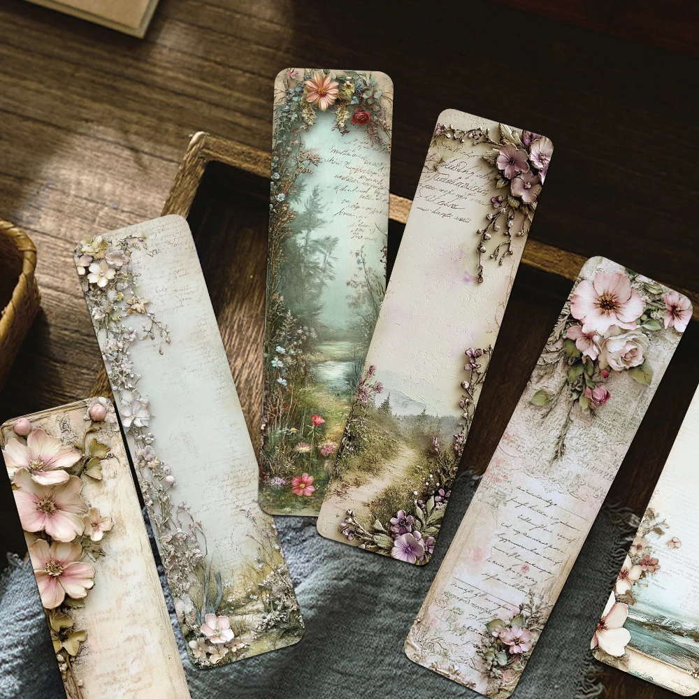 30pcs Stereoscopic Vintage Landscape Wallflower Bookmarks Students Message Index Paper Cards Handbook DIY Decorative Materials bookmarks stationery supplies paper bookmark