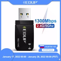Edup 300m-1300mbps mini adaptador usb3.0 wifi placa de rede banda dupla 5g/2.4ghz sem fio ac usb adaptador para computador portátil desktop