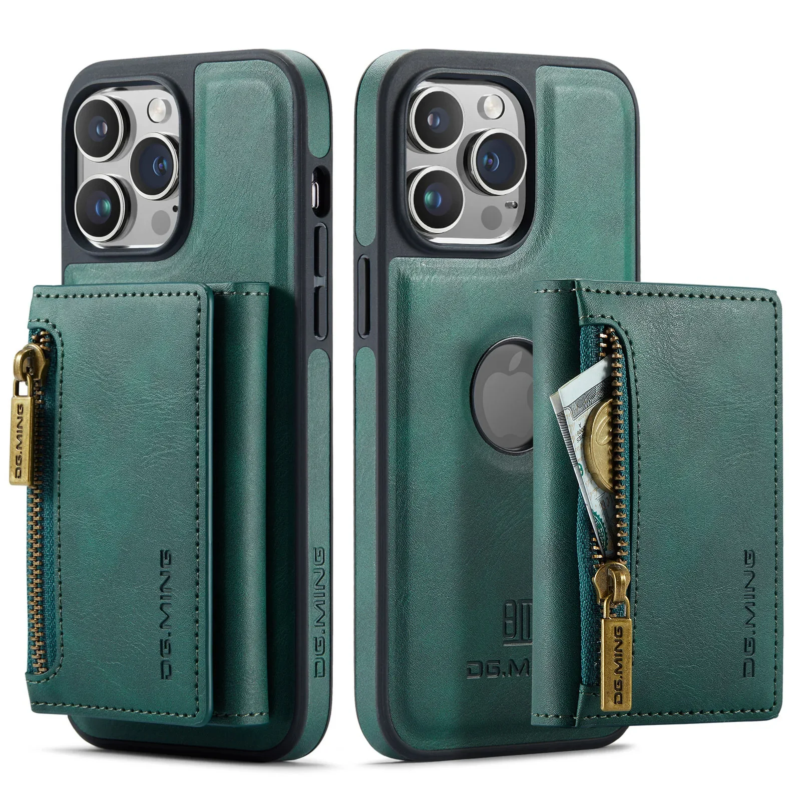 thumbnail image 1 of 2 In 1 Detachable Magnetic Leather Wallet Phone Case For iPhone 15 14 13 12 11 Pro Max Plus Zipper Card Slot Pocket Holder Cover, 1 of 5