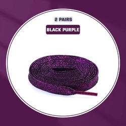 Sparkling Metallic Glitter Shoelace Set - White, Gold, and Silver Flat Laces - 160cm (Black purple)