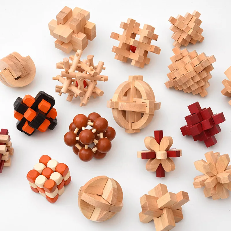 Wooden Kong Ming Lock Lu Ban Lock IQ Brain Teaser Puzzle 3D Wooden Montessori Educational Toys
