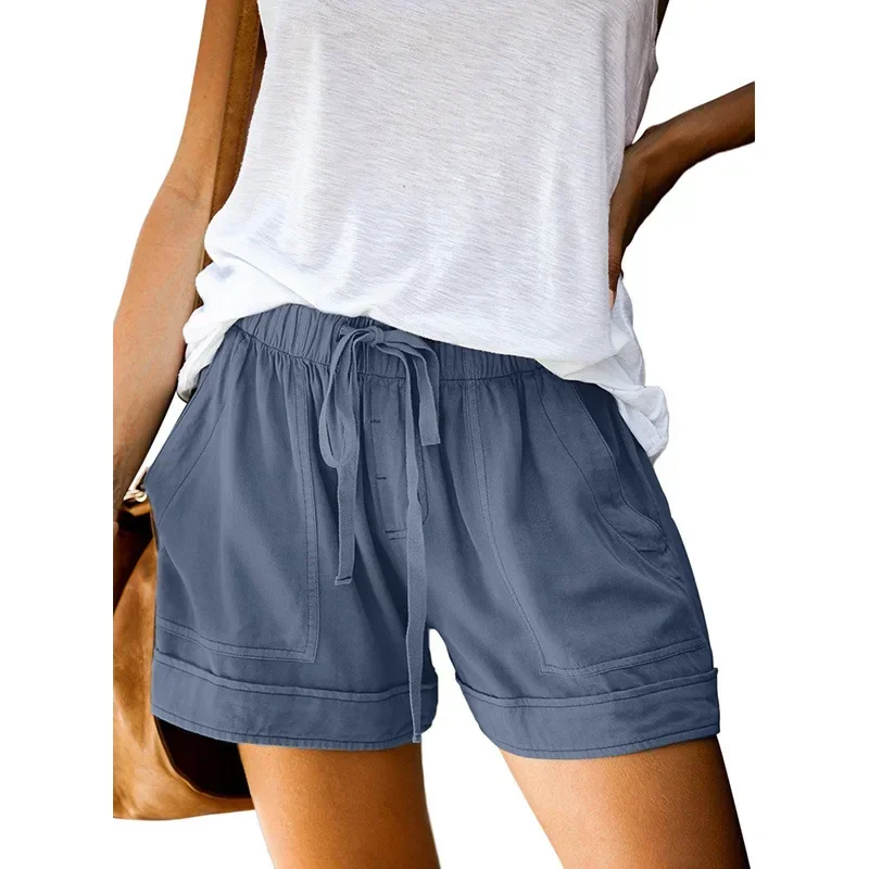 Womens Drawstring Shorts Summer Elastic Waist Casual Lightweight with Pockets S-5XL