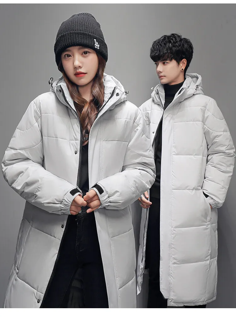 Men Women Thick Hooded Long Parkas Solid Color Zipper Parkas Unisex Long Winter Padded Jacket Unisex Warm Down Jacket Parkas