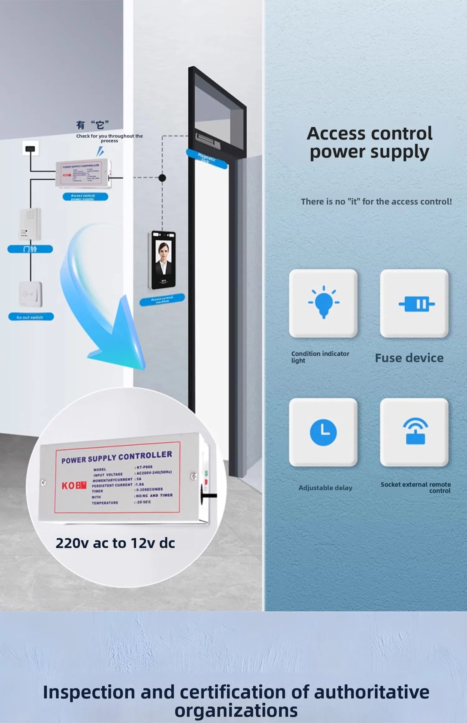 brand access control power supply 12V5A plug-in magnetic lock UPS lithium batter