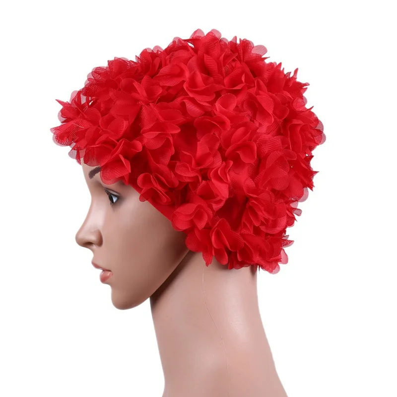 Summer Women Swim Cap Floral Petal Retro Swimming Hat Female Flower Bathing Cap 2
