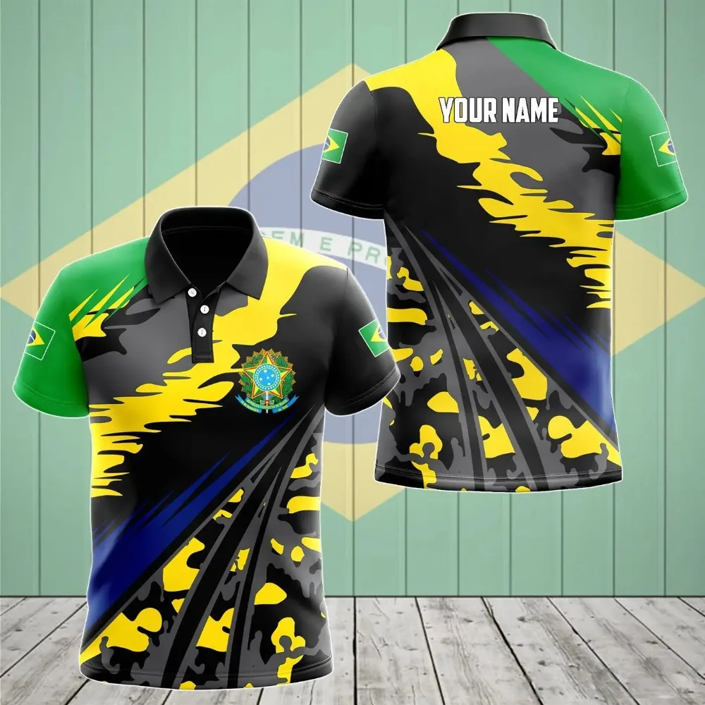 

Brazil Flag & Coat of Arms Customized Polo Shirts Summer Casual Streetwear Men's Fashion Loose Jersey Plus Size Sportswear
