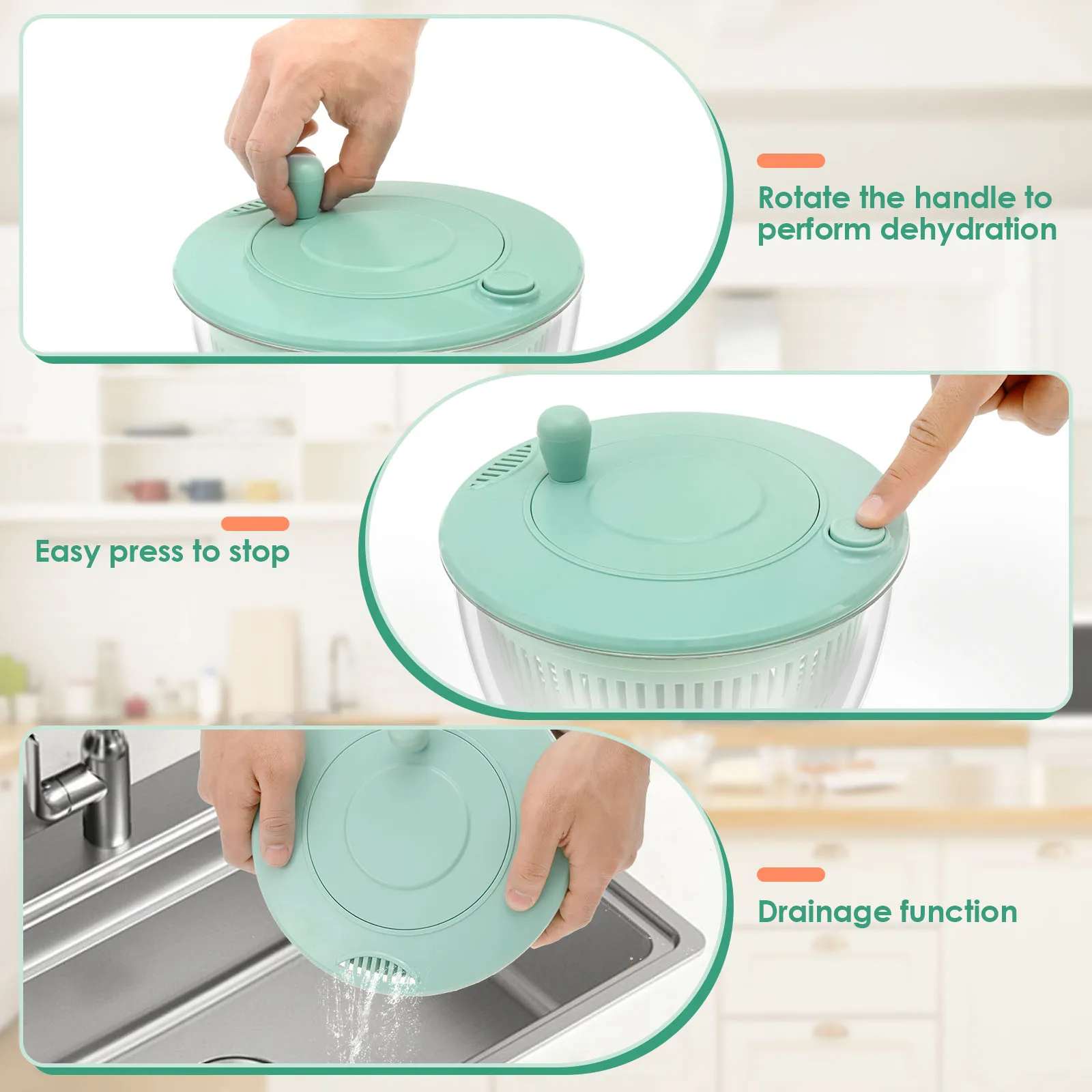 Salad Spinner with 6 Blades Multifunctional Vegetables Fruits Wash Bowl Efficient Lettuce Spinner Practical kitchen accessories