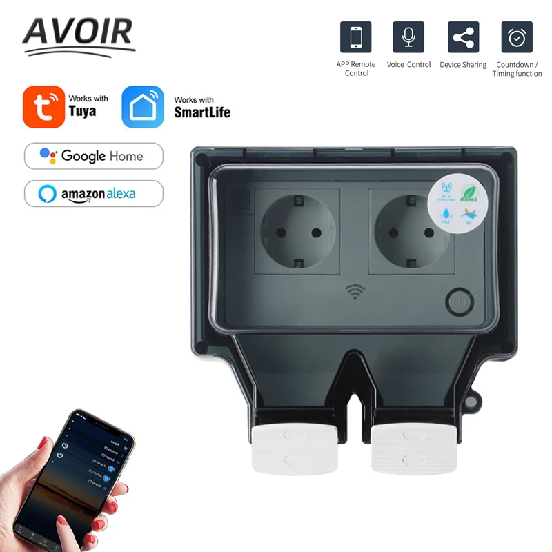 

Avoir Tuya Smart IP66 Waterproof Socket EU Standard Plug Wifi Connected Electrical Socket With Timer 220V Outdoor Power Outlets