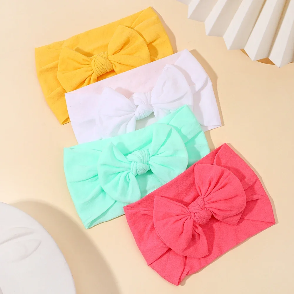 1Pcs Newborn Baby Print Bows Headband for Girls Elastic Knit Protect Turban Headwear Soft Children Kids Hair Accessories double layer satin silk sleep bonnet for kids hair protect hair scarf floral sleep night cap beanie for children girls boys hat