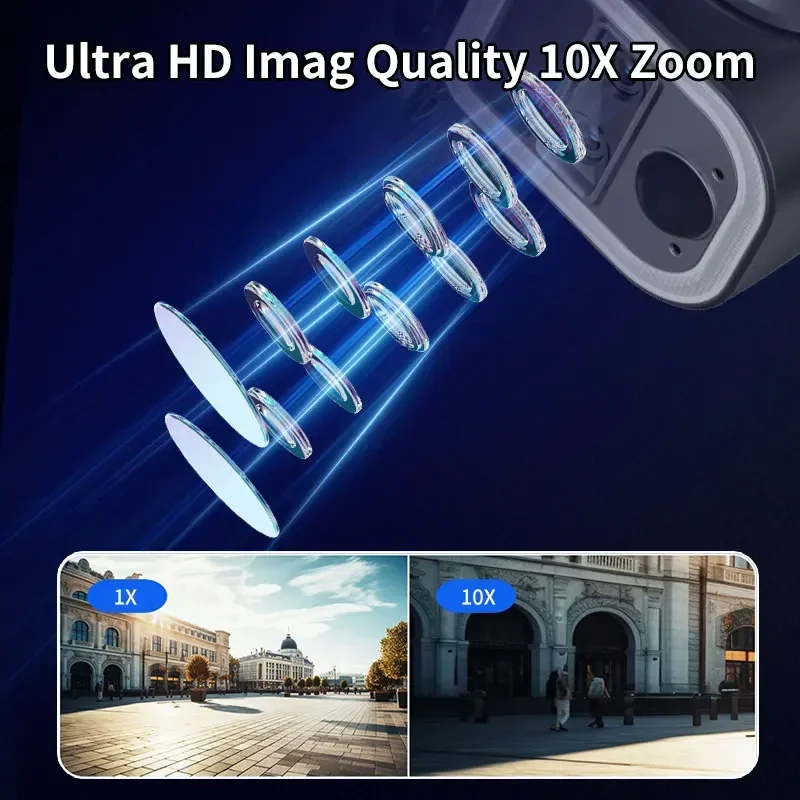 4G & WIFI 2 in 1 Security IP Camera 3K Dual Lens 6MP Outdoor 10X Zoom Monitor SIM Card PTZ Solar Camera with 12000MAH Battery