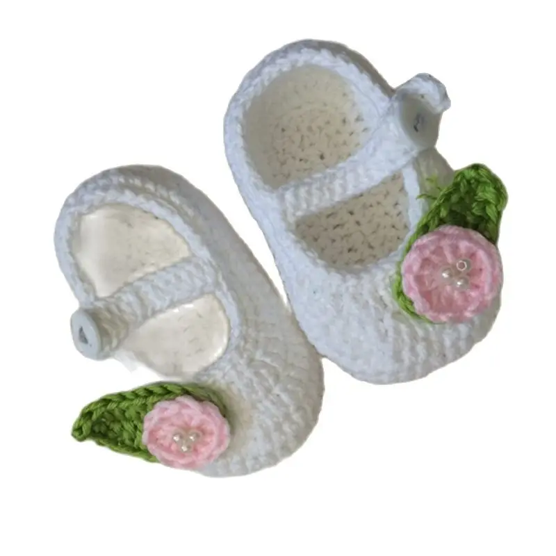 QYFLYXUEQYFLYXUE- Crochet Baby shoes Summer baby newborn infant shoes Green and white knit crochet photo prop