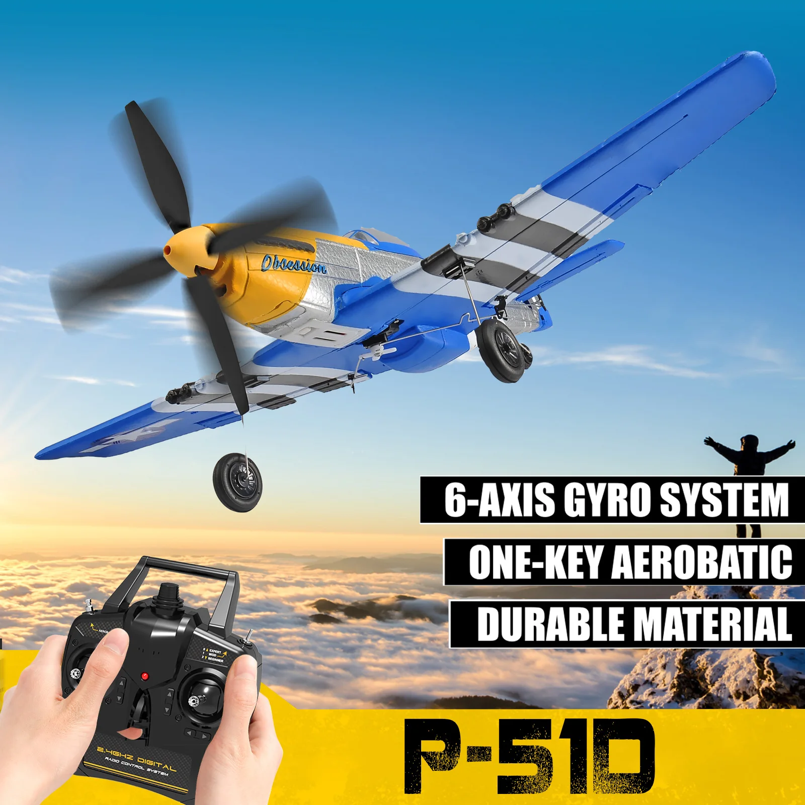 

P51 Mustang 400MM RC Airplane 2.4G 4CH 6 Axis RTF One Key Aerobatic RC Aircraft with Xpilot Stabilization Warbird Plane