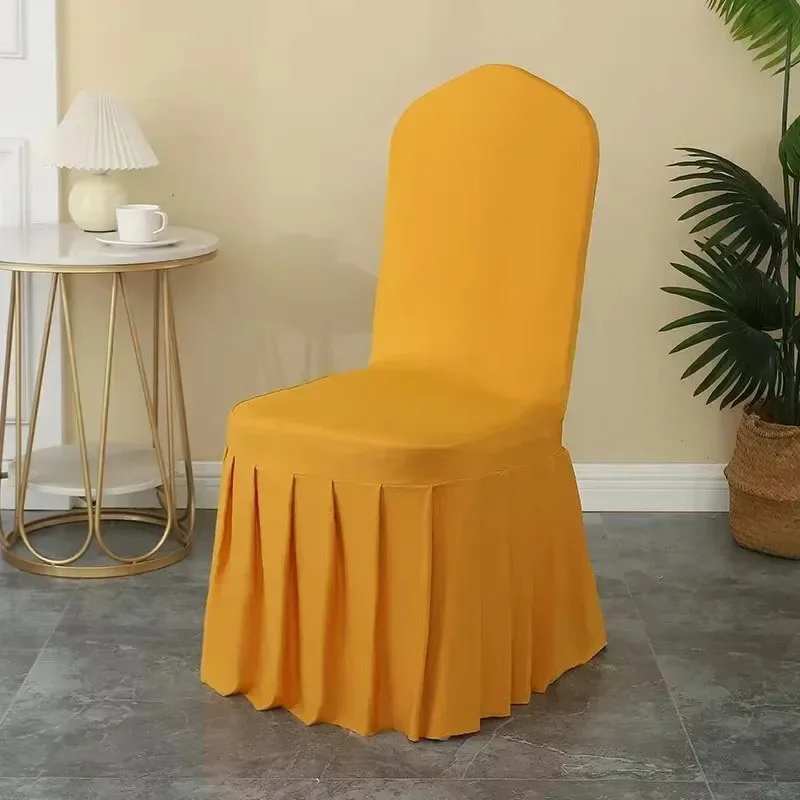50/100pcs Pleated skirt Spandex Chair Cover Hotel Banquet Party Events Wedding Decoration Dining Room Seat Protector Covers