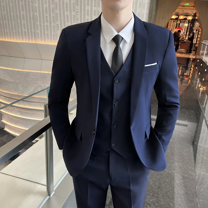 

High quality (suit + vest + trousers) British style fashion casual party wedding dress gentleman suit three-piece suit