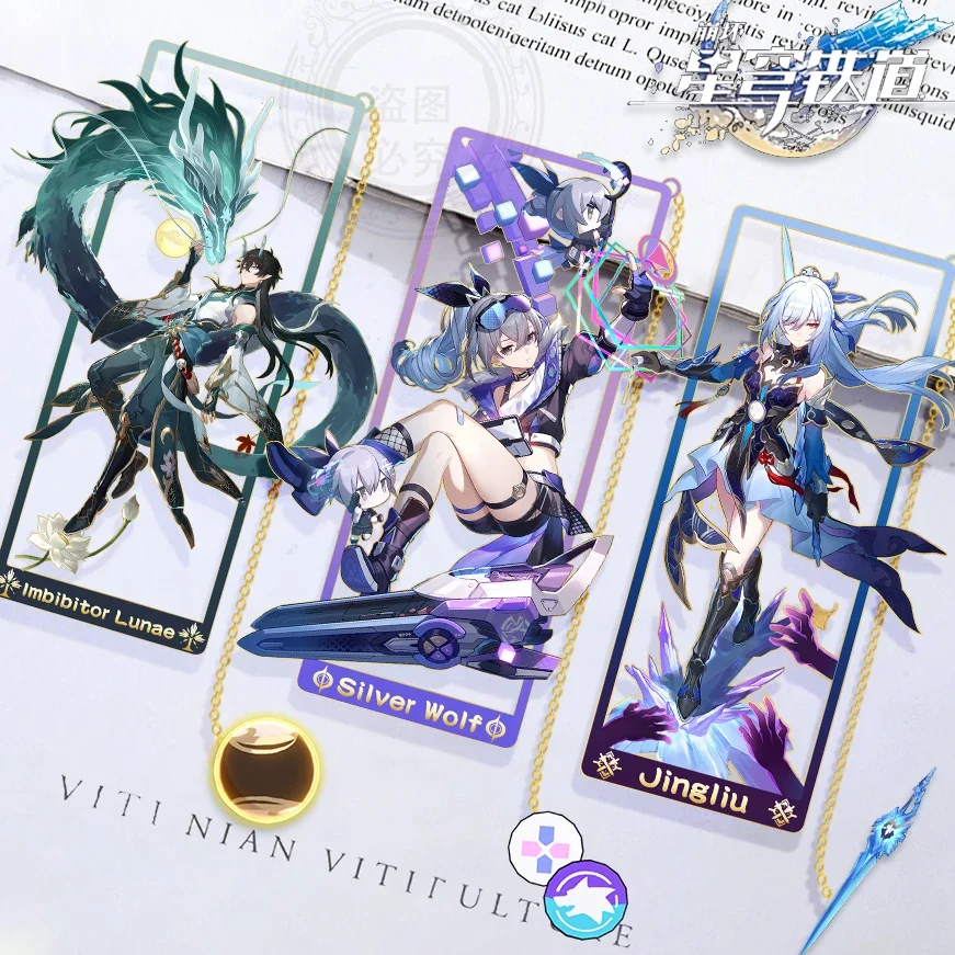 Honkai:Star Rail Segnalibro Kafka Jing Yuan March7Th Yan Qing Cosplay Hollow Metal Books Gliter Puntelli Carte Portachiavi Fan Regali