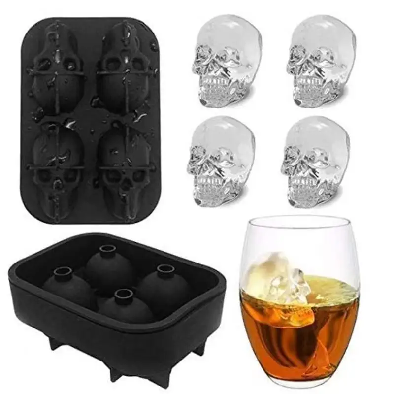 Skull Ice Cube Maker Stampo Per Vassoio In Silicone Diy Bar Party Frozen Cocktail Whisky Vino Cool Skull Ice Ball Maker Accessori Da Cucina