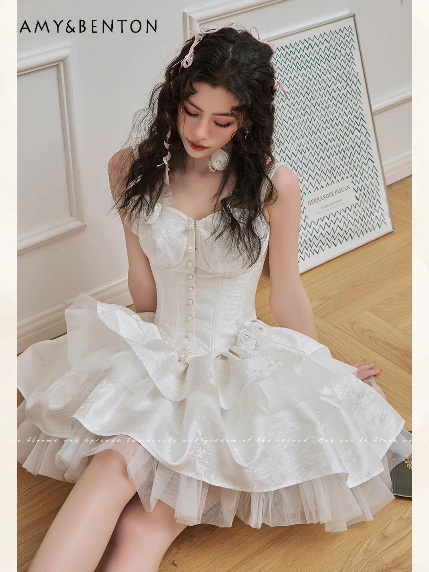 Lolita Skirt Sets French Elegance Off Shoulder Top Mini Skirt Two-Piece Sets Womens Outfits Lolita High-Grade Princess Dress