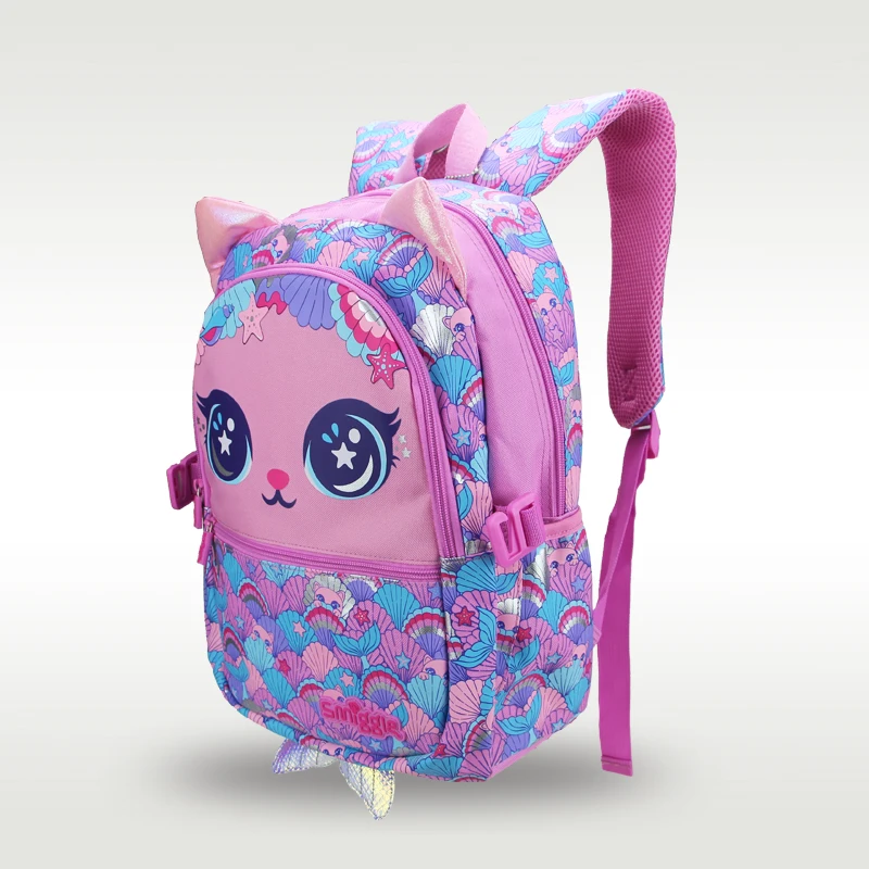 Australia Smiggle Original Children's Schoolbag Girl Backpack Rose Red Shell Cat Kawaii Learning Stationery 7-12 Years 16 Inch