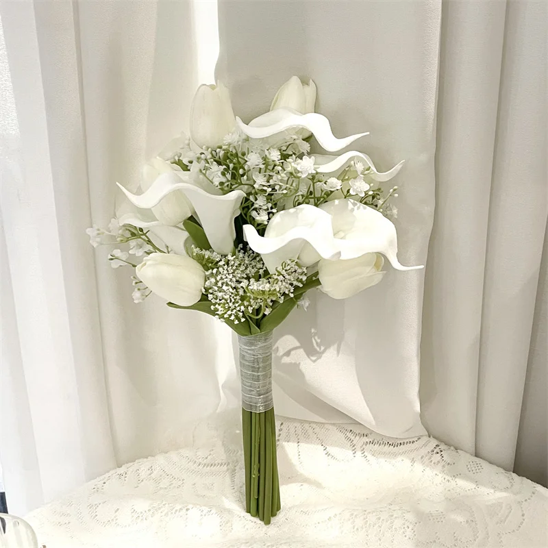 Whitney WB1673 White Calla Lilies with Tulip Bridesmaid Bouquet Flowers Bouquet De Mariage Ramos de Novia