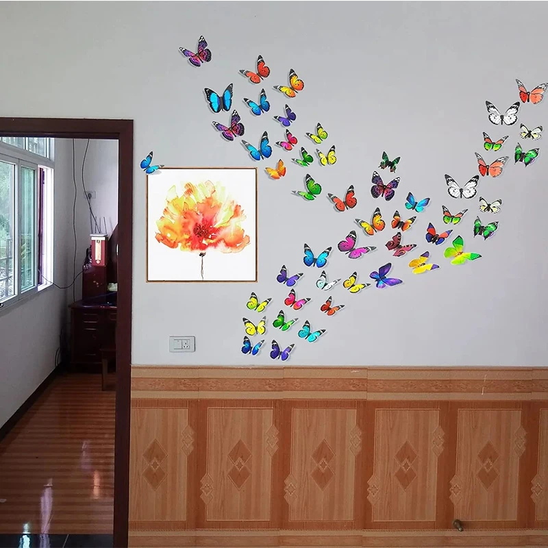 Butterfly Wall Stickers 12pcs/set Mirror 3D Party Wedding Decor DIY Home Decorations