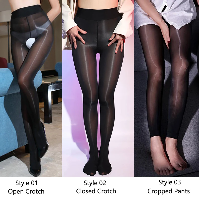 High Waist Oil Shiny Tights for Women Lingerie Hot Ultrathin Gloss Sexy Clubwear Pantyhose Sheer Nylon Bling Stockings Medias