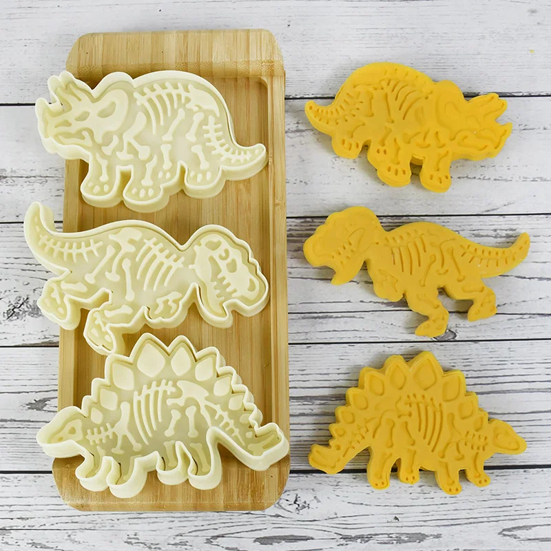 

3Pcs/Set 3D Dinosaur Cookie Cutters Mold Dinosaur Biscuit Embossing Mould Sugar Dessert Baking Mold Fondant Cake Decoration Tool