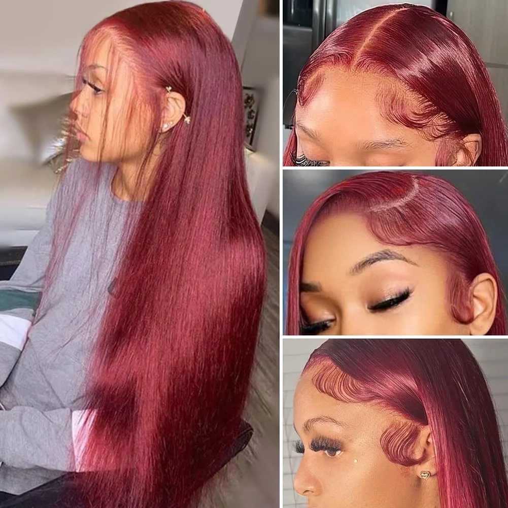 Straight Burgundy Lace Front Wigs Human Hair Wigs For Women Glueless