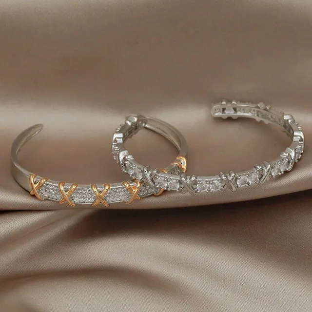 Classical Crystal Cubic Zircon Cross Bangles&Bracelet Letter Wedding Bridal Bracelet Ins Fashion Brand Jewelry 4