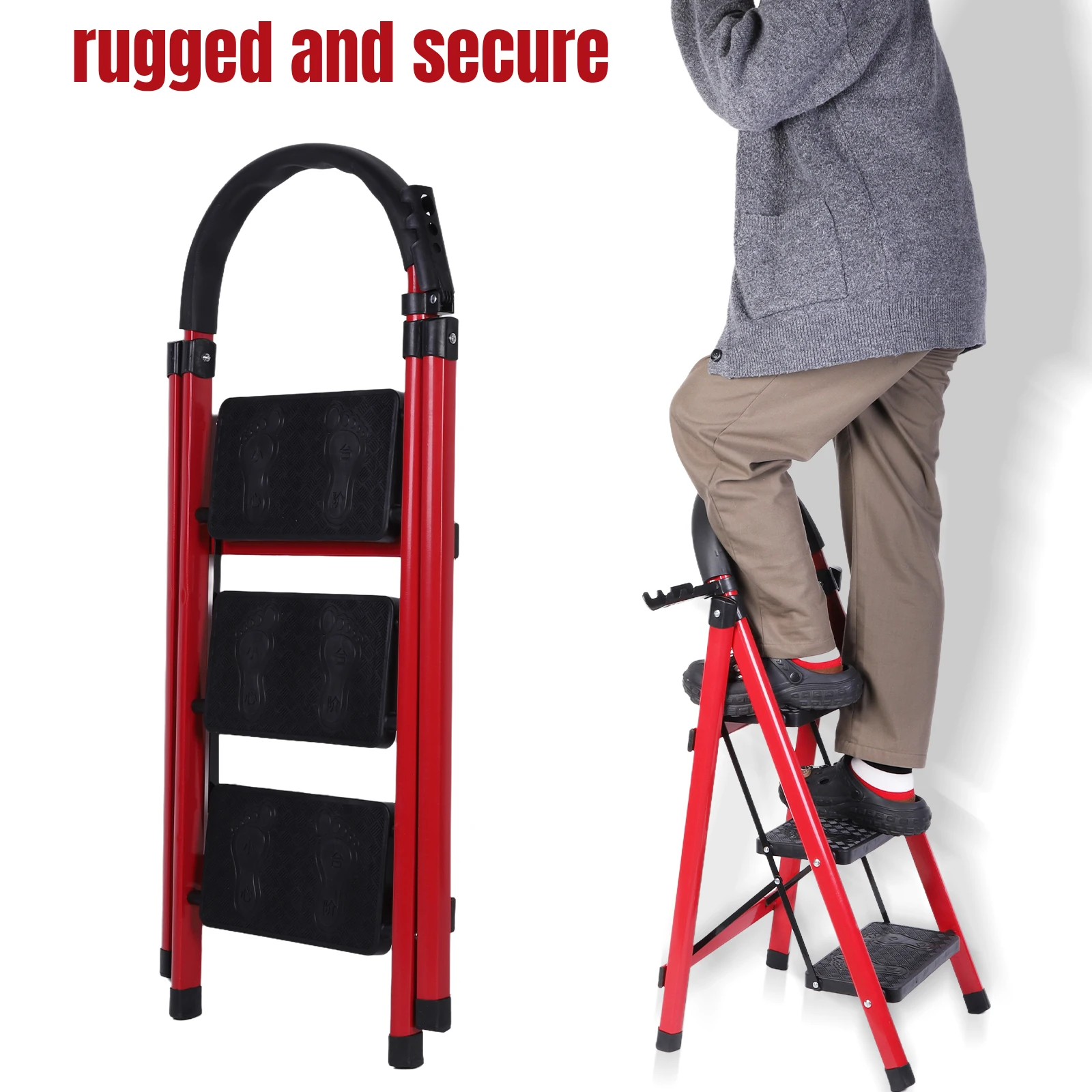Portable Steel Folding Ladder for Home and Outdoor Use