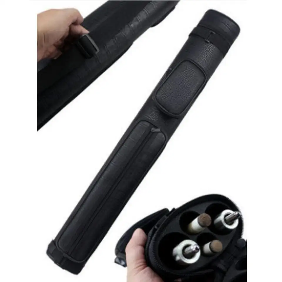 Rexmica Custodia per stecca da biliardo 2 x 2, con manico e tracolla staccabile, morbida borsa imbottita per stecche da biliardo con tasca frontale per accessori, colore nero