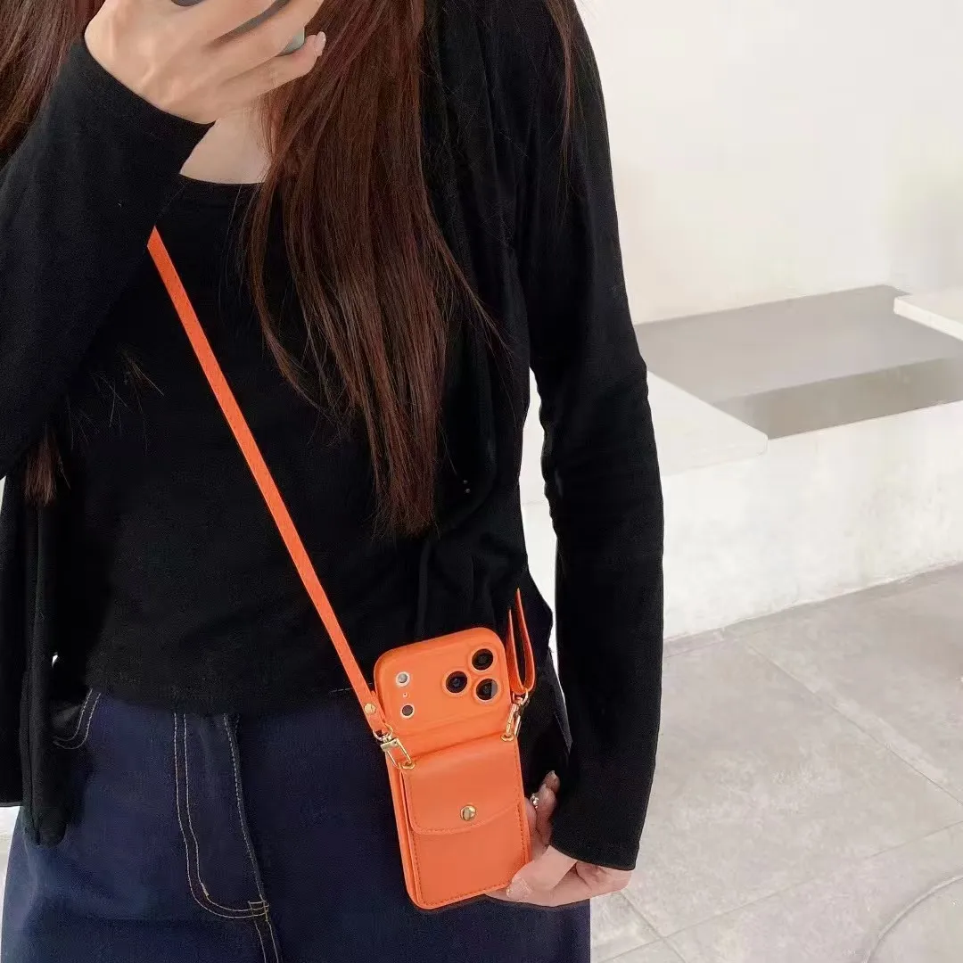Vibrant Orange Crossbody Lanyard Phone Case with Necklace Strap