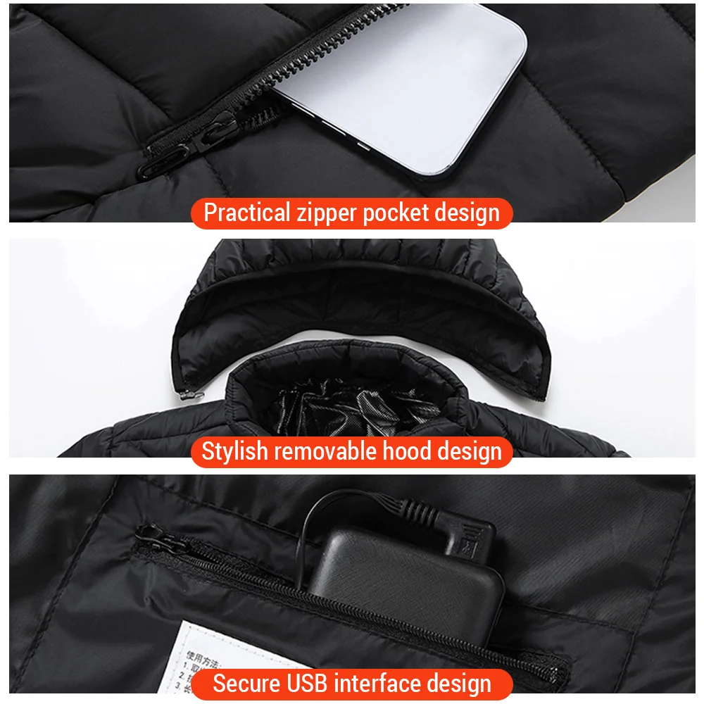 XXXL Electric Heated Cotton Jacket Four Control 21Zone Battery Powered Winter Warm Coat Plus Size Heating Jacket Top Men Women