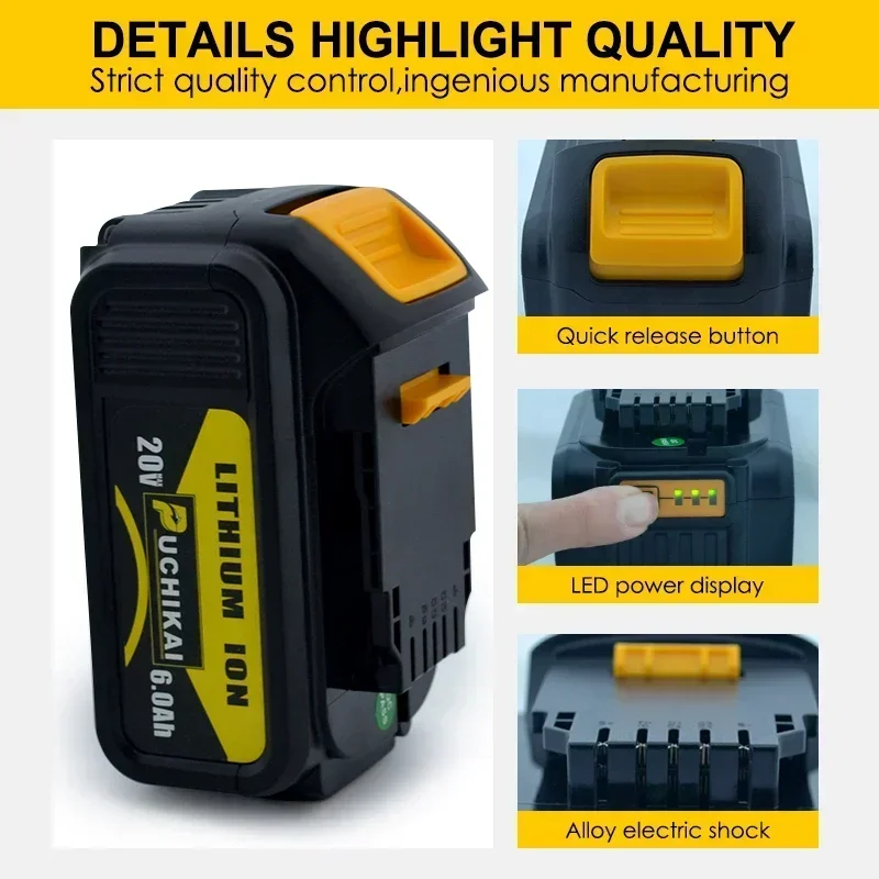 

18V Battery Tools 6.0Ah DCB200 DCB184 DCB181 Replacement Li-ion Battery for DeWalt MAX XR power tool 5Ah 9Ah lithium Battery